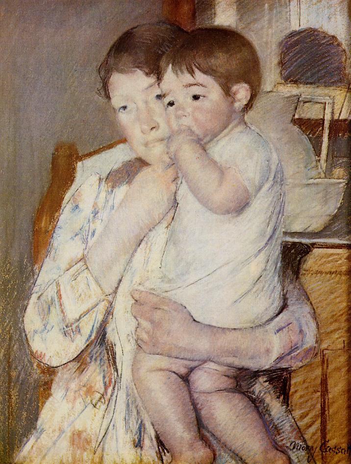 Baby in His Mothers arms, sucking his finger - Mary Cassatt Painting on Canvas